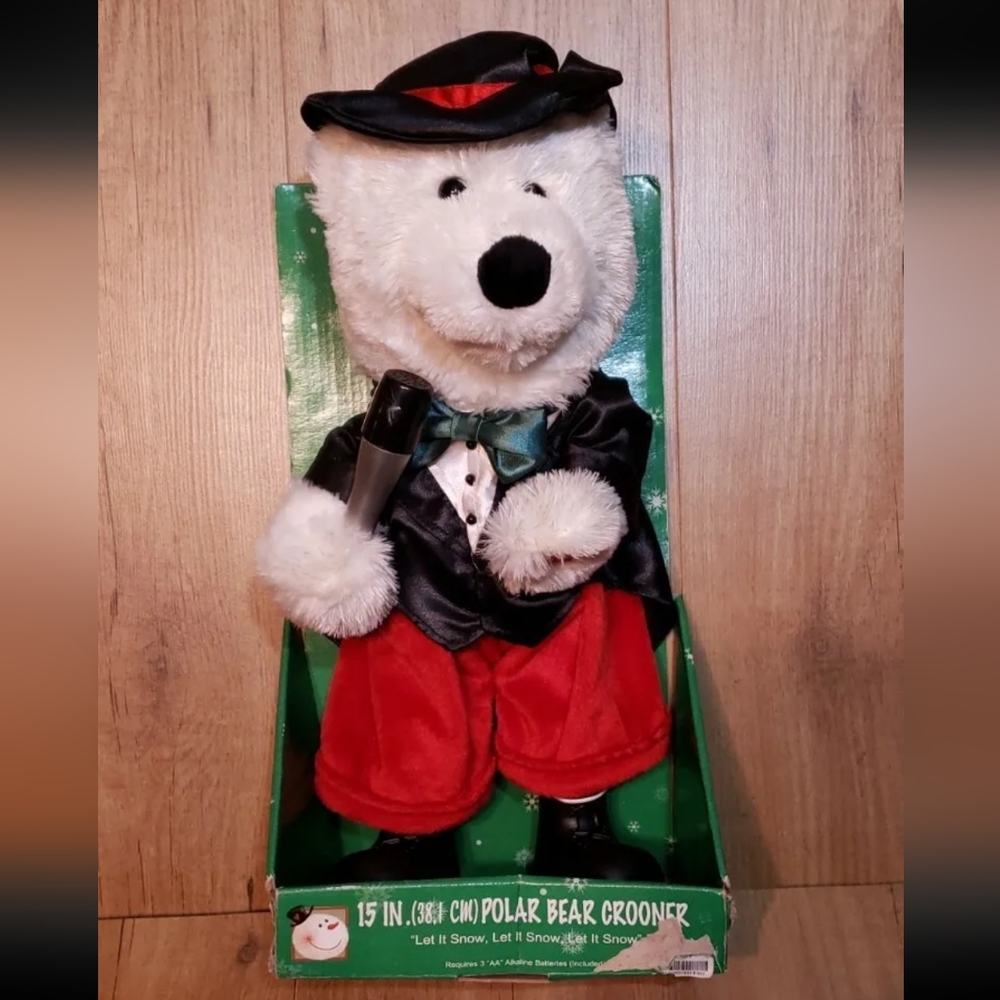 Holiday Christmas Polar Bear Crooner Singing Dancing Let It Snow LG 15" In Box